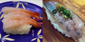 Amaebi (Raw pink shrimp), Aji (Horse mackerel)