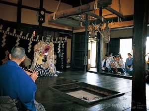 A performance of traditional events in Denshoen