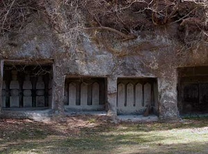 Carvings on the wall of rock in Oshima