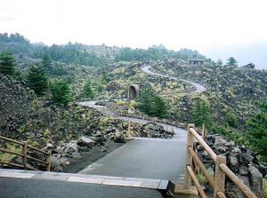 Walking trail on lava in Sakurajima